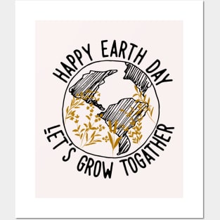 Happy Earth Day One Line Art Flowers Posters and Art